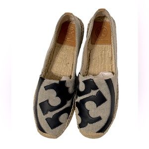 Tory Burch Lonnie Flat Espadrille Navy Tan Size 8